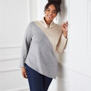 Karen Kane Asymmetrical sweater Cowl Neck Sweater Classic Knit size small